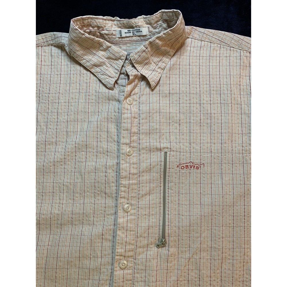 Orvis Troutbum Fishing Mens Xl Orange Red Short Sleeve Button Up Extra Large